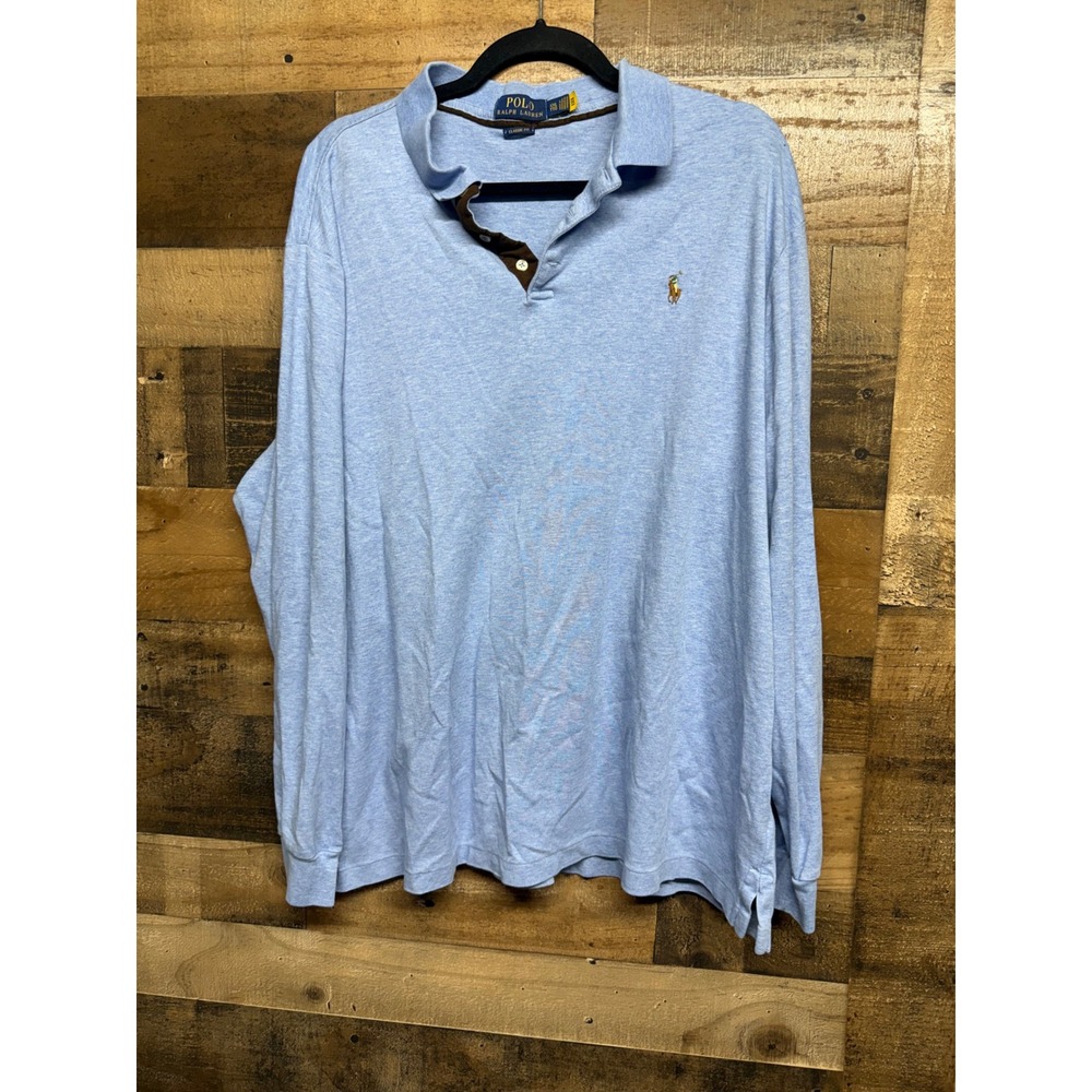 Polo Ralph Lauren Mens XXL Blue Heather Long Sleeve Classic Fit Polo Shirt